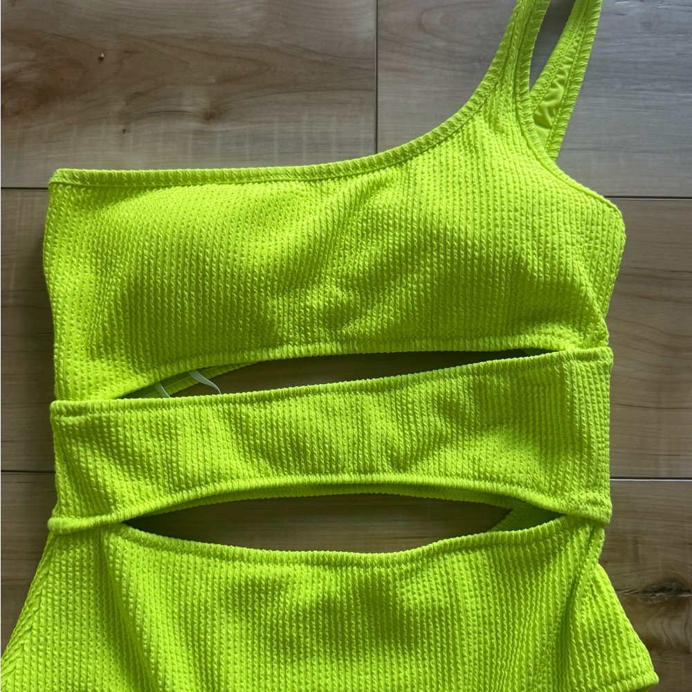 aerie Neon Yellow One-Shoulder Cutout One-Piece Swimsuit - Picture 3 of 8